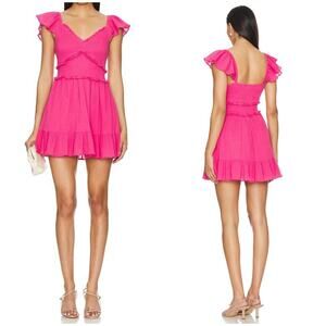 LoveShackFancy Ivella Mini Dress Size Small Pink Smocked Ruffle Cotton